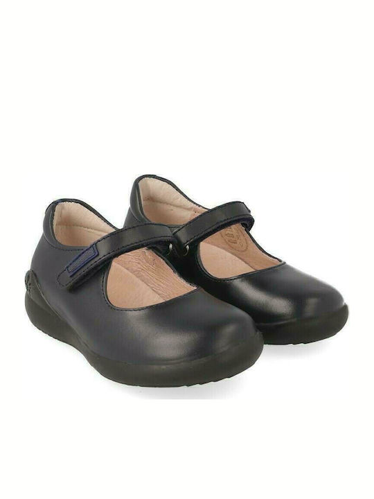 Balerini copii Anatomic cu închidere Hoop & Loop de Piele Negre