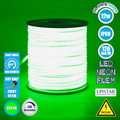 GloboStar Rezistentă la apă Bandă Neon Flex LED Alimentare 24V cu Lumină Verde Lungime 1m și 120 LED-uri pe Metru