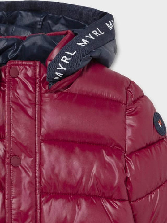 Kids' Quilted Jacket Long with Hood Burgundy