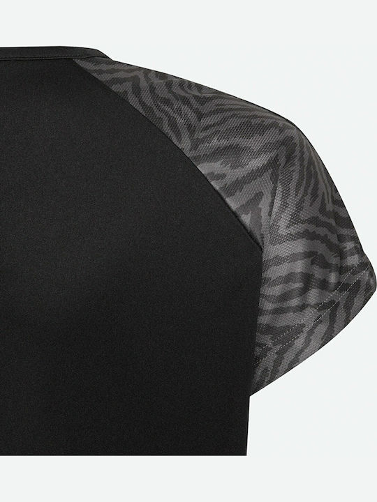 Kinder-Crop-Top Kurzarm Schwarz PERFORMANCE