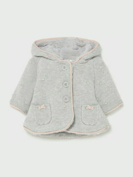 Mayoral Girls Knitted Hooded Cardigan with Buttons Gray