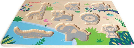 Wooden Kids Puzzle Pegged Jungle Animals for 1+ Years 8pcs iwood