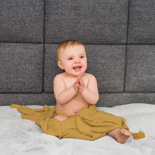 Babyono Одеяло Детски пелени за пелени Плетено Жълто 75x100см.