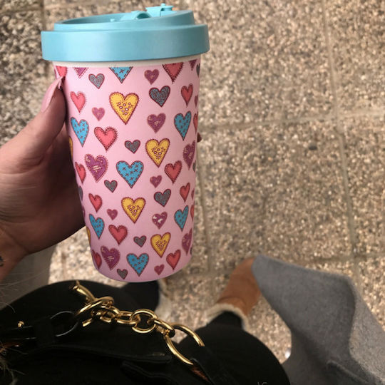 Woodway Candy Hearts Mug Bamboo with Lid Blue 500ml