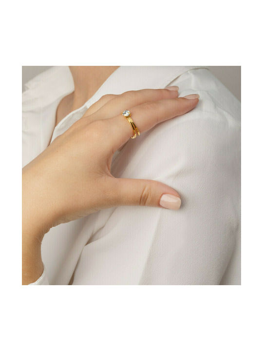 Victoria Cruz Women's Gold Plated Silver Ring with Stone