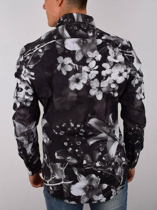 Replay Men's Shirt Long Sleeve Floral Black