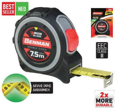 Benman Iron Blade Tape Measure with Auto-Rewind 25mm x 5m