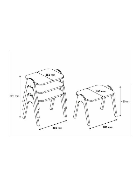 Rectangular Set Zigon de Lemn Karydi / Ekru 3buc L48.6xP35.5xH72cm.