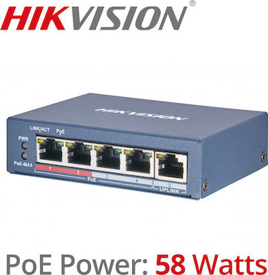 Hikvision DS-3E0105P-E(B) Unverwaltet L2 PoE+ Switch mit 5 Ports Ethernet