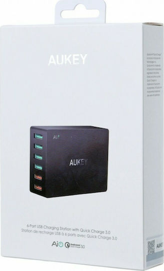 Aukey Βάση Φόρτισης με 6 Θύρες USB-A 60W Quick Charge 3.0 σε Μαύρο χρώμα (PA-T11)