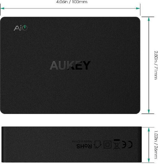 Aukey Βάση Φόρτισης με 6 Θύρες USB-A 60W Quick Charge 3.0 σε Μαύρο χρώμα (PA-T11)