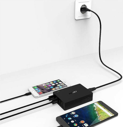 Aukey Βάση Φόρτισης με 6 Θύρες USB-A 60W Quick Charge 3.0 σε Μαύρο χρώμα (PA-T11)