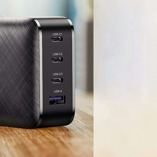 Ugreen Charger Without Cable GaN with USB-A Port and 3 USB-C Ports 65W Power Delivery / Quick Charge 2.0 / Quick Charge 3.0 / Quick Charge 4+ / Quick Charge 4.0 Blacks (CD224)
