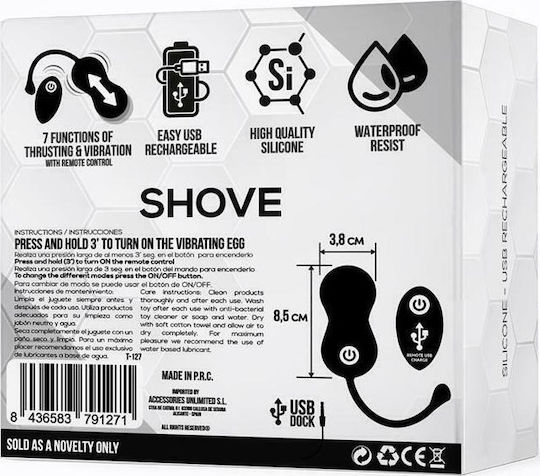 Tardenoche Shove Thrusting & Vibrating Egg with Remote Control Vibrator Egg cu Telecomandă 8.5cm Negru