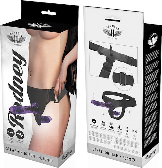 Harness Attraction Rodney Double Vibrator Harness με Διπλό Dildo 18cm σε Μωβ Χρώμα
