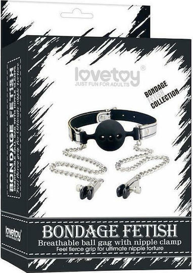 Lovetoy Ball Gag with Nipple Clamp BDSM Kit σε Ασημί Χρώμα