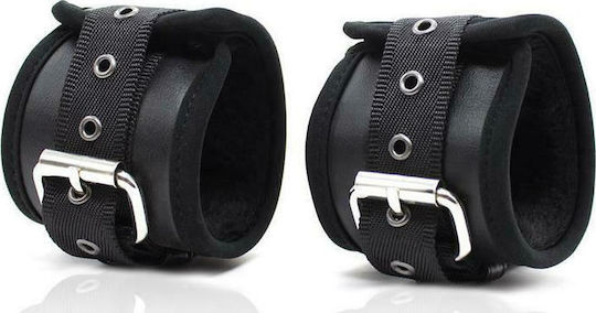 Fetish Addict Leather Handcuffs with Big Hoops Handschellen in Schwarz Farbe