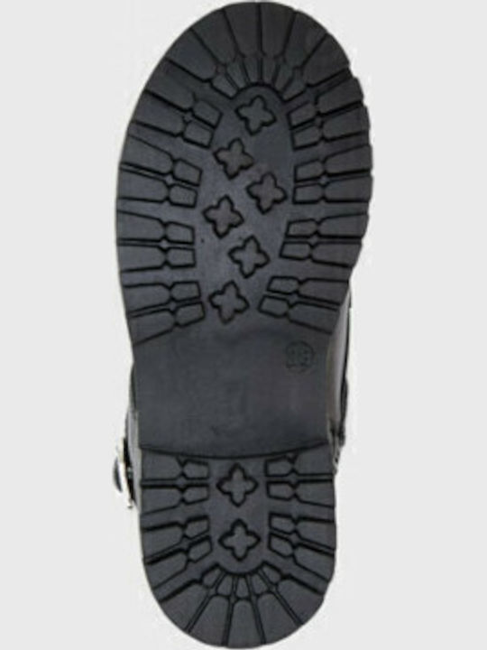 Biker Anatomisch Leder Kinderstiefel mit Reissverschluss Schwarz