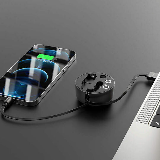 Borofone Retractable USB to Lightning / Type-C / micro USB Cable Μαύρο 0.95m (BU26)