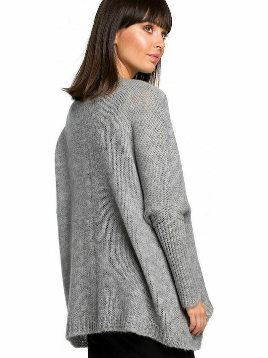 BE Knit Women's Long Sleeve Sweater with V Neckline Gray