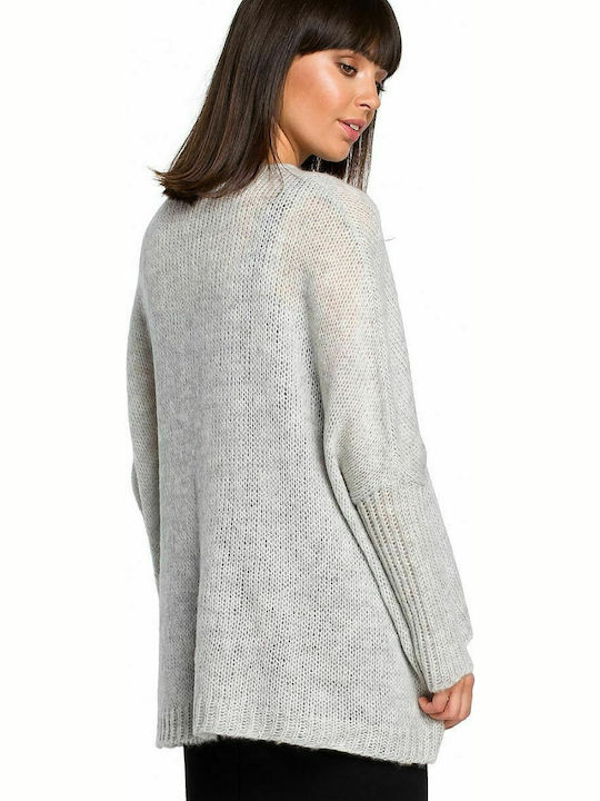 BE Knit Damen Langarm Pullover mit V-Ausschnitt Gray