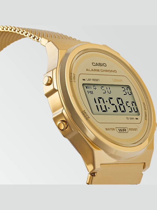 Casio Vintage Round Digital Damen Uhr Chronograph mit Gold Metallarmband