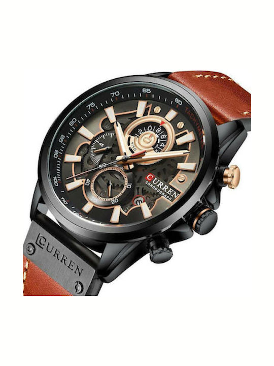 Curren Men's Watch 47mm Chronograph Battery with Orange Leather Strap