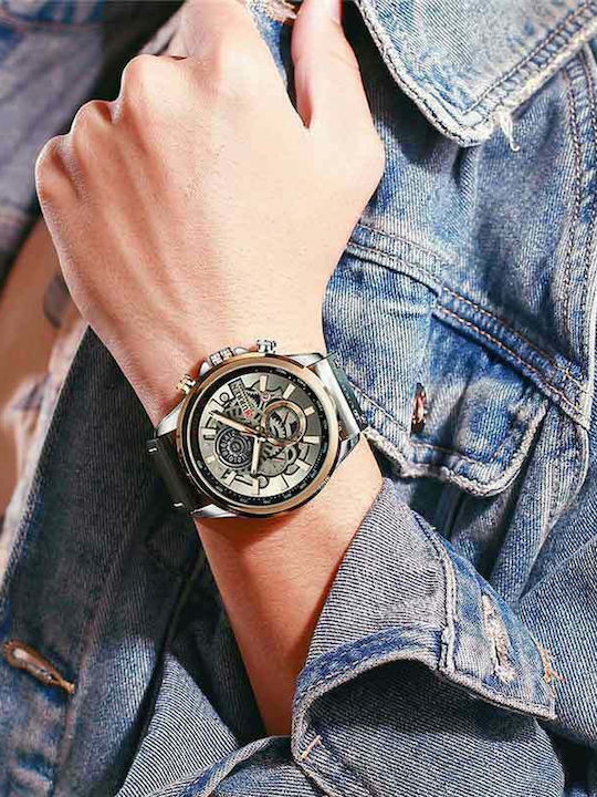 Curren Ανδρικό Ρολόι 47mm Χρονογράφος Μπαταρίας με Γκρι Δερμάτινο Λουράκι