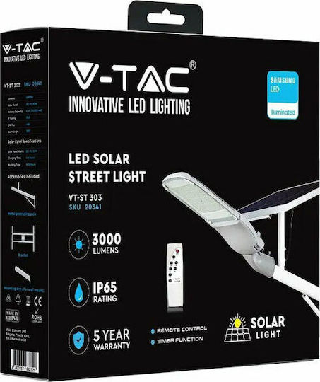 V-TAC Соларна Светлина Улична 50W 3000лм Студено бяло 6000К с Дистанционно Управление IP65