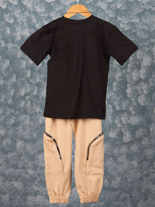 Children's t-shirt set with chain and black-beige sweatpants (6-10 years old)