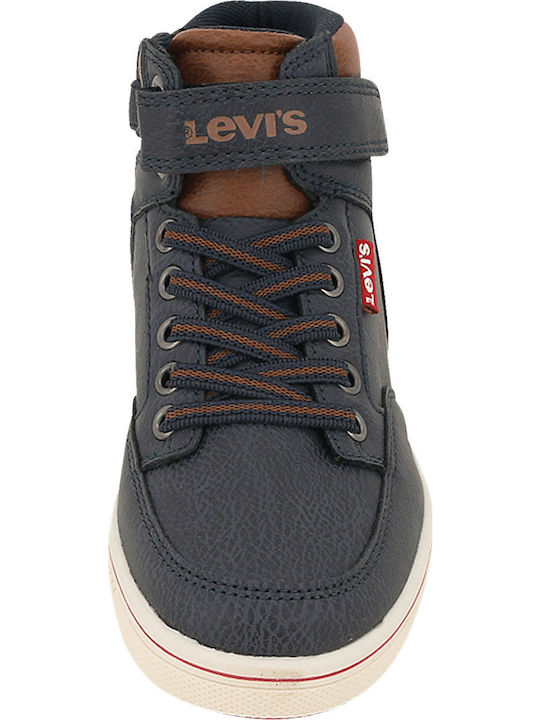 Houston Leather Kids Boots with Velcro Navy Blue