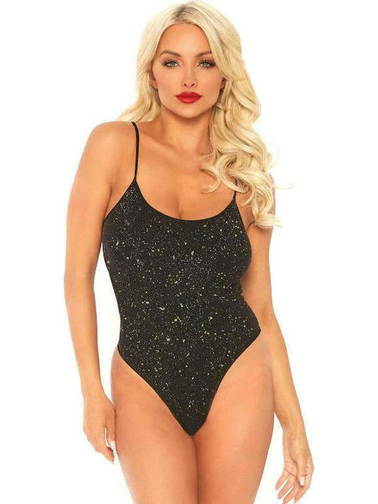 Leg Avenue Lurex Opaque Thong Bodysuit Black / Gold