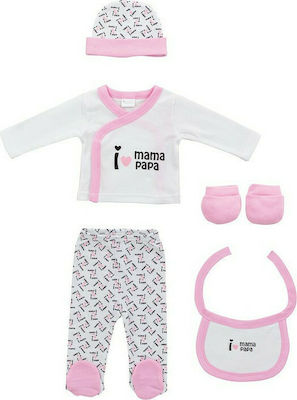 Interbaby Baby Clothes Gift Set I Love Mama Papa for Girl Rosa for 0-6 months 5pcs