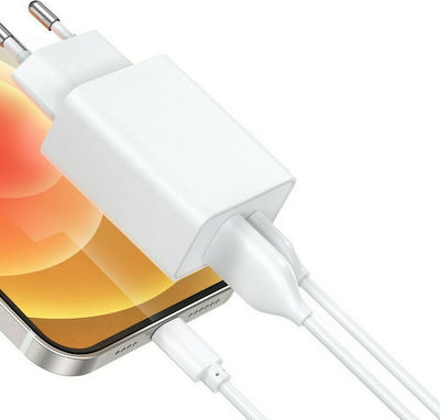 Veger Încărcător Fără Cablu cu Port USB-A și Port USB-C 20W Livrarea energiei / Încărcare rapidă 3.0 Albς (VLS202U)