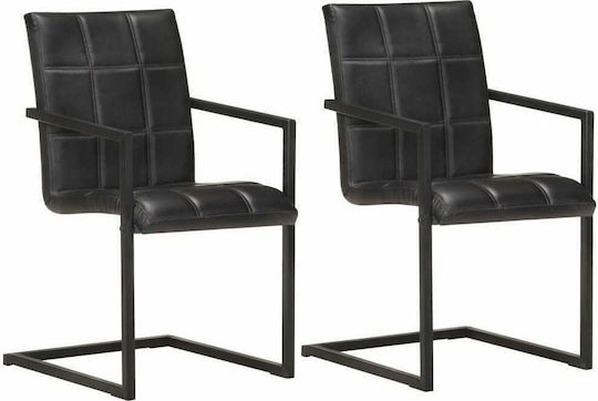 Cantilever Dining Room Genuine Leather Armchair Black 51x56x91cm 2pcs