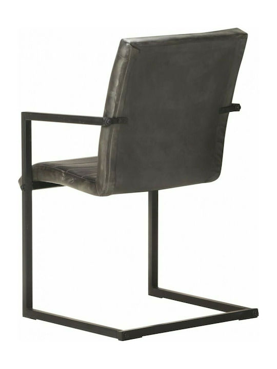 Cantilever Dining Room Genuine Leather Chair Grey 51x56x91cm 2pcs