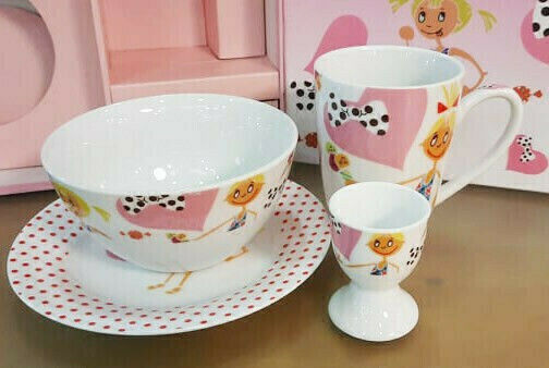 Cryspo Trio Feeding Set Rozita made of Porcelain Pink 4pcs