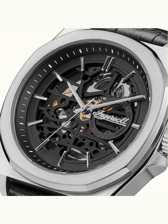 Ingersoll Orville Ανδρικό Ρολόι 47.5mm Αυτόματο με Μαύρο Δερμάτινο Λουράκι
