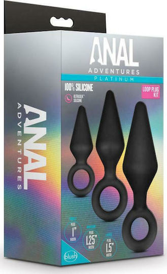 Blush Anal Adventures Platinum Silicone Anal Plug Set Анални тапи Подредба Черни 3бр