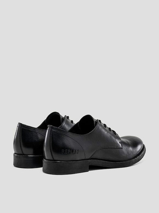 REPLAY MEN'S MIDNIGHT LACE UP LEATHER SHOES BLACK