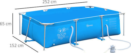 Outsunny Басейн PVC С Метална Рамка 252x152x65см Светлосин