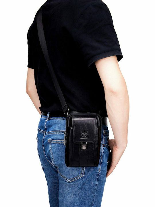 Leder Herrentasche Schulter / Crossbody Schwarz