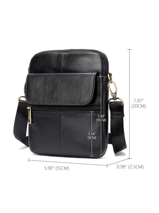 Leder Herrentasche Schulter / Crossbody Schwarz