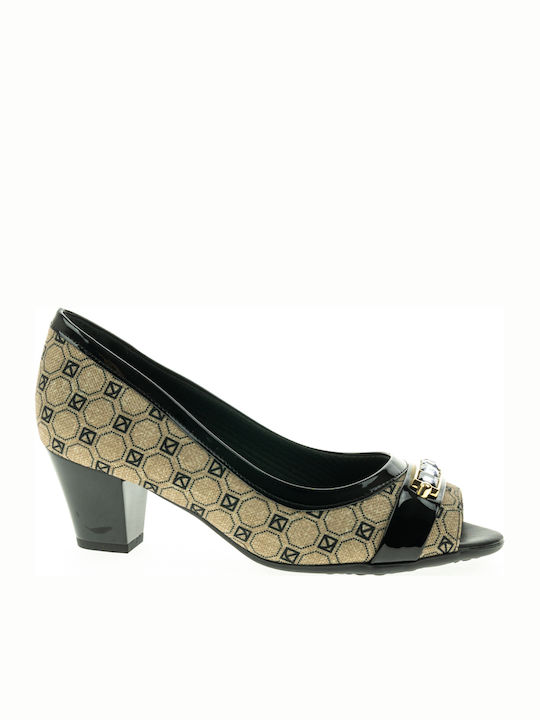 Piccadilly Peeptoe Pumps mit Chunky mittelhohem Absatz Monogram Black