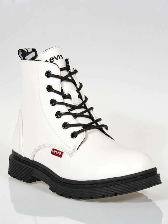 Levi's Clover Kids Leather Military Boots with Zipper White