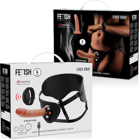 Fetish Submissive Cyber Strap Harness With Dildo Remote Control Watchme Technology L Gurtzeug mit Dildo in Hautfarbe