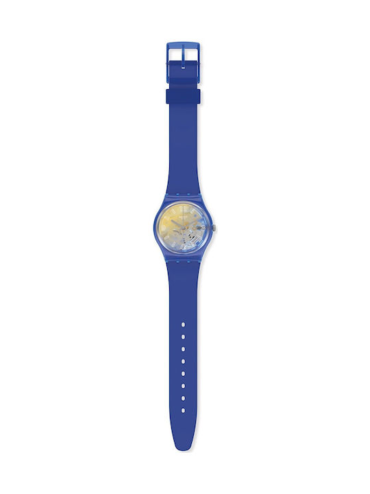 Swatch Yellow Disco Fever Damen Uhr mit Blau Kautschukarmband