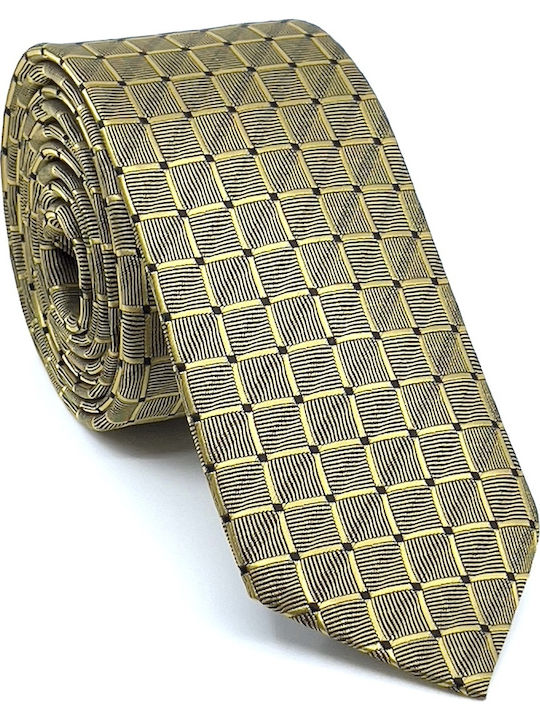 Legend Accessories Σετ Ανδρικης Γραβάτας Συνθετική με Σχέδια σε Χρυσό Χρώμα
