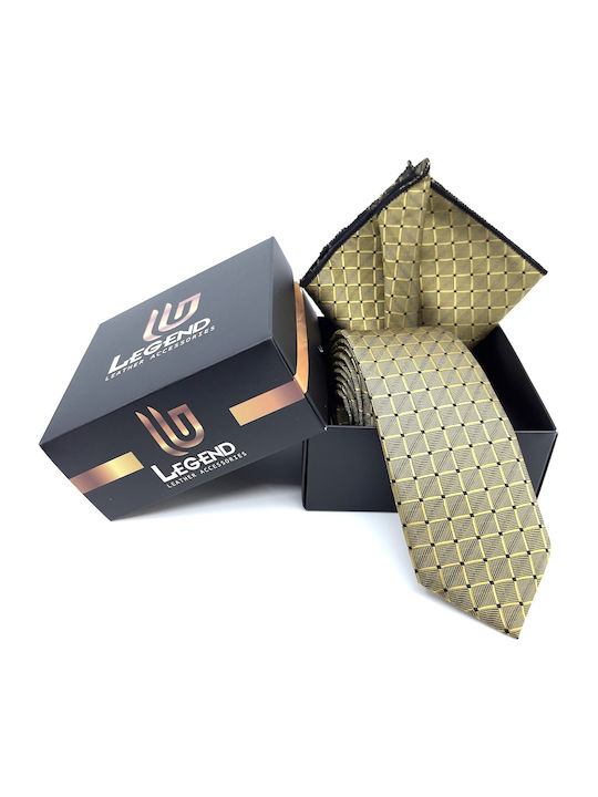 Legend Accessories Σετ Ανδρικης Γραβάτας Συνθετική με Σχέδια σε Χρυσό Χρώμα