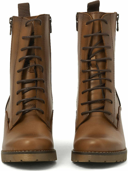 Leather Women's Ankle Boots with Medium Heel Tabac Brown